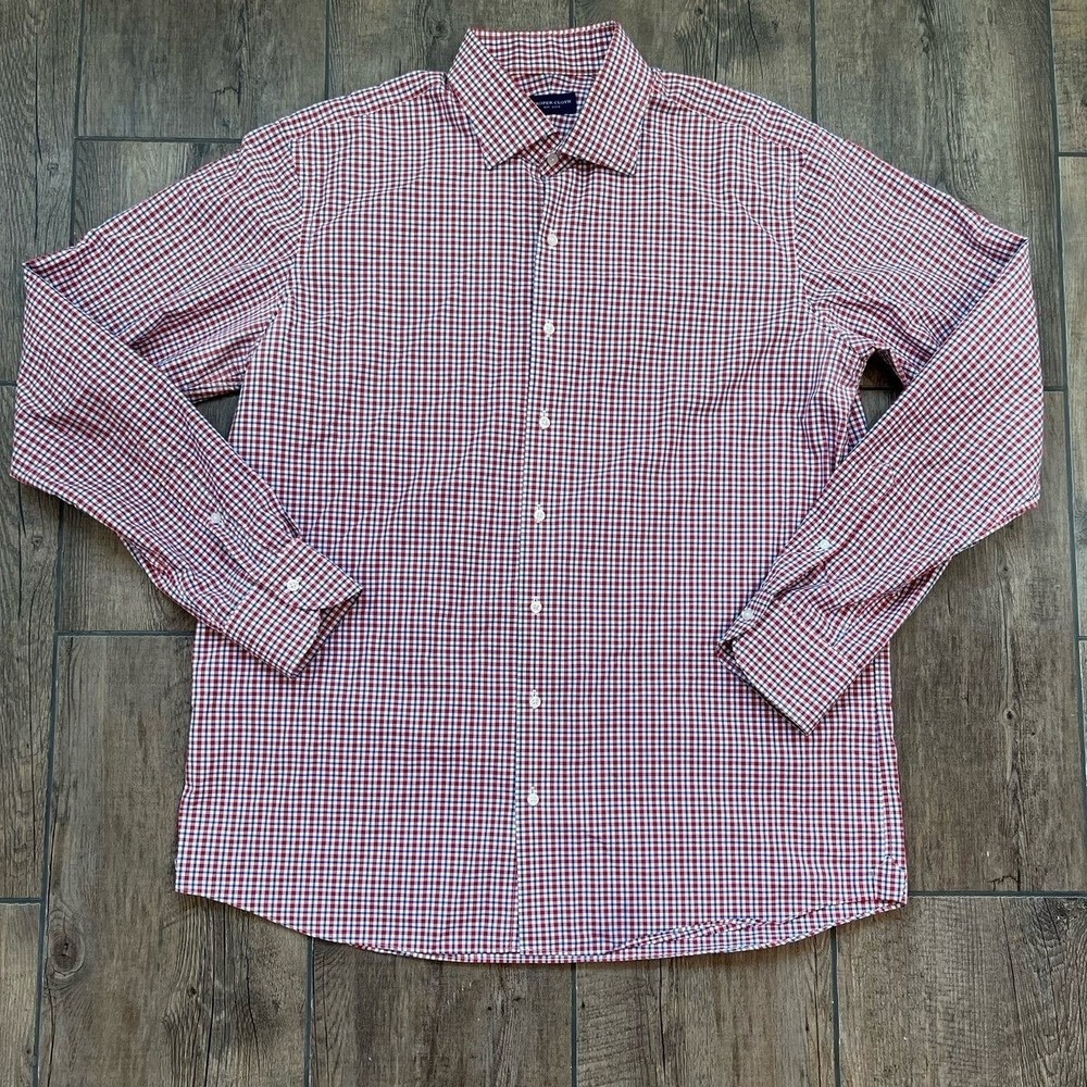 Proper Cloth‎ Button Down Shirt Red Blue Gingham Check Mens 17.5 38